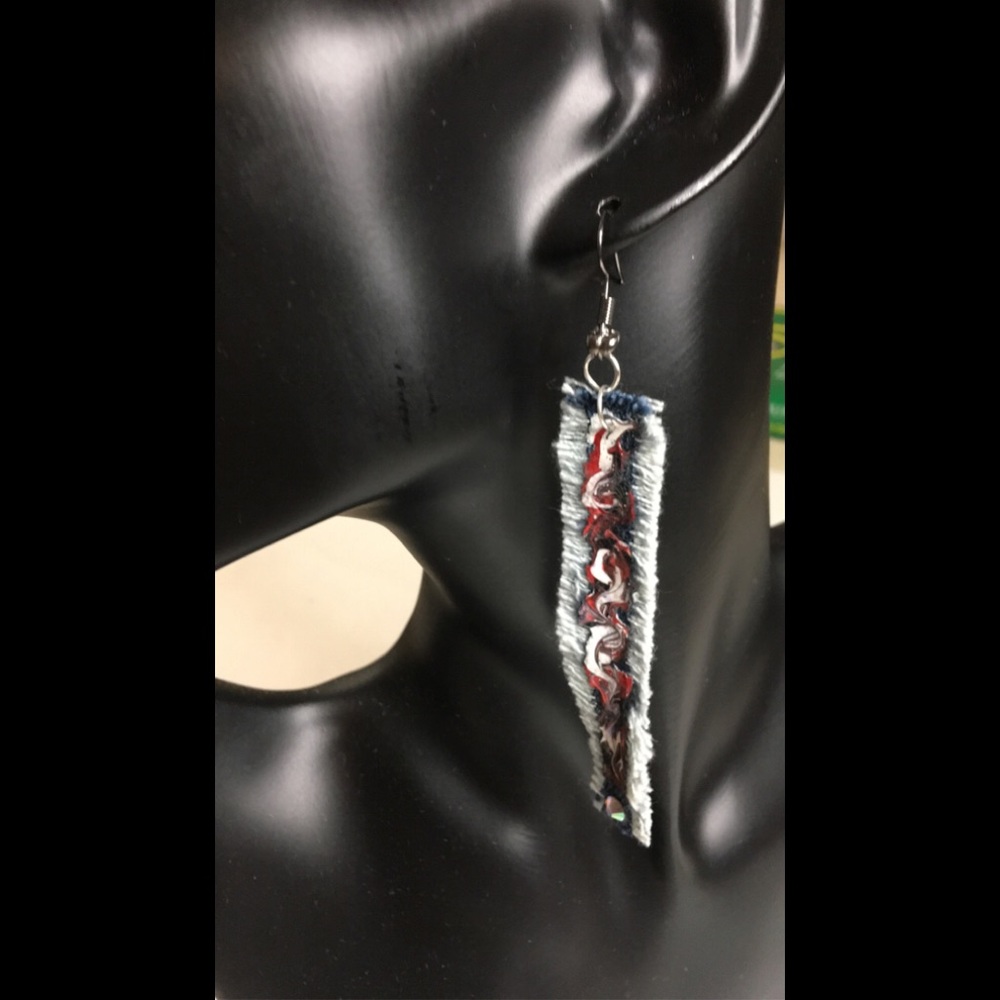 Upcycled hand painted denim earrings